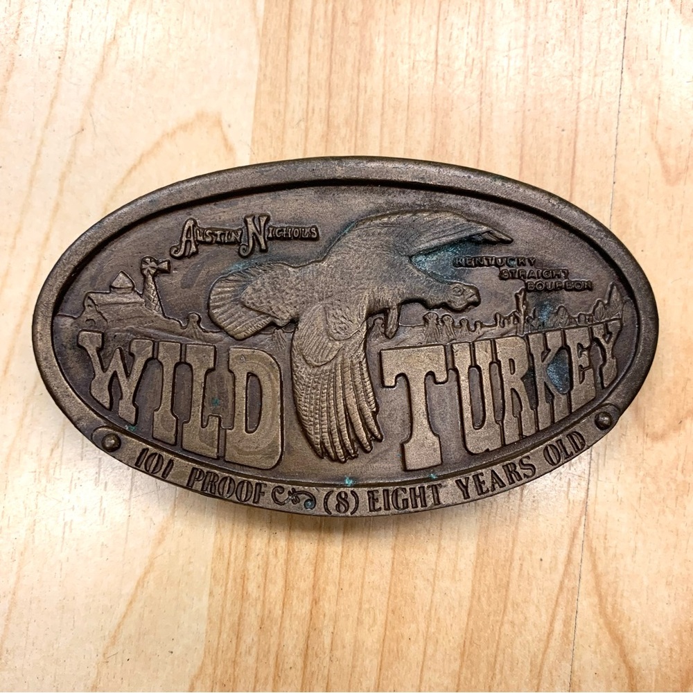 Austin Nichols Kentucky straight bourbon wild turkey brass belt buckle